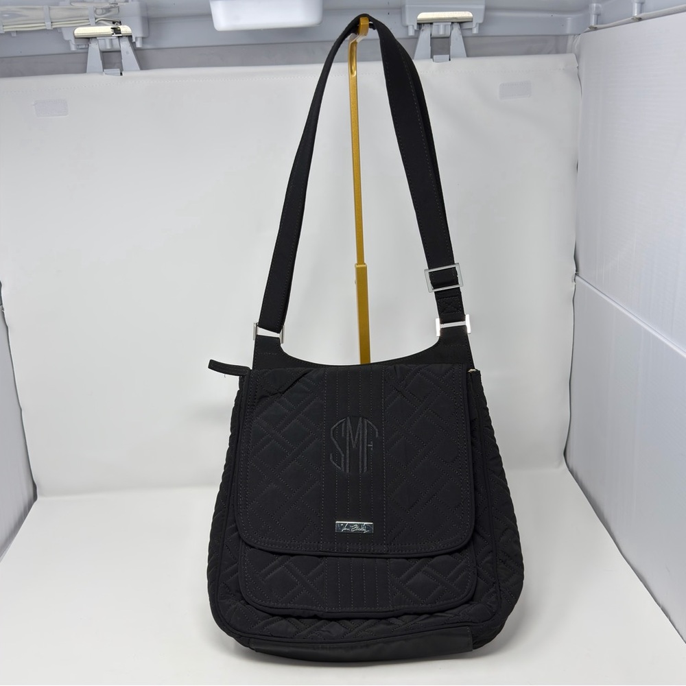 Vera Bradley Performance Twill Black Messenger Bag Monogram SMF